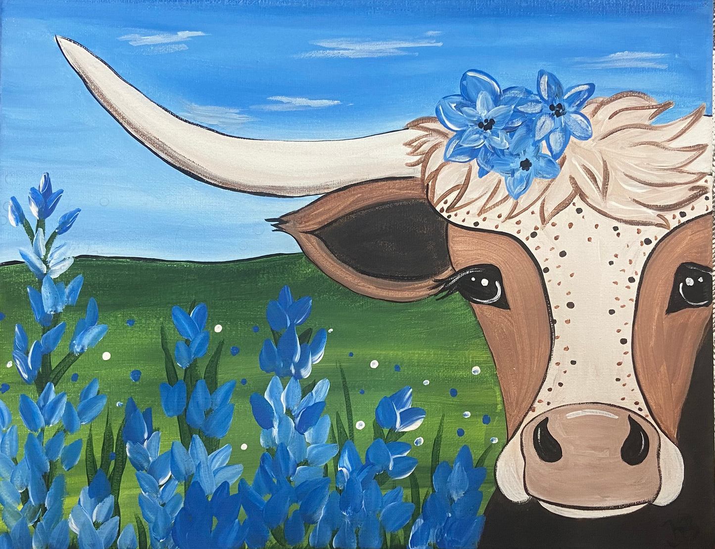Blue Bonnet Cow Acrylic Canvas Friday May 31st @6pm