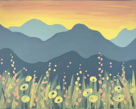 Mountains and Flowers Acrylic Canvas